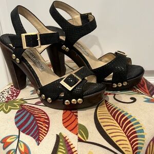 Jimmy Choo Ulrika Black Python Leather Buckle Clogs Sandals Heels - Size 38